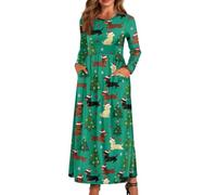 xixirimido Maxi abito da donna a maniche lunghe con scollo rotondo | Abito fluido ad asciugatura rapida Plus Size girocollo elastico in vita alla caviglia con due tasche laterali per l'uso