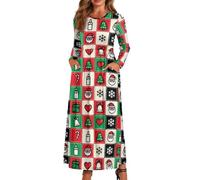 xixirimido Maxi abito da donna a maniche lunghe con scollo rotondo | Abito fluido ad asciugatura rapida Plus Size girocollo elastico in vita alla caviglia con due tasche laterali per l'uso