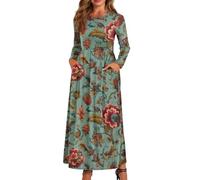 xixirimido Maxi abito da donna a maniche lunghe con scollo rotondo | Abito fluido ad asciugatura rapida Plus Size girocollo elastico in vita alla caviglia con due tasche laterali per l'uso