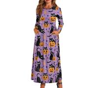 xixirimido Maxi abito da donna a maniche lunghe con scollo rotondo | Abito fluido ad asciugatura rapida Plus Size girocollo elastico in vita alla caviglia con due tasche laterali per l'uso