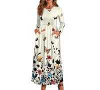 xixirimido Maxi abito da donna a maniche lunghe con scollo rotondo, Koi