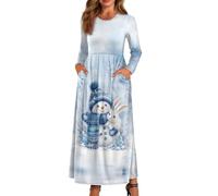 xixirimido Maxi abito da donna a maniche lunghe, scollo rotondo | Vestito traspirante a linea taglie forti con due tasche laterali abito elastico in vita per l'uso quotidiano
