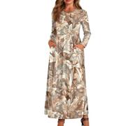 xixirimido Maxi abito da donna a maniche lunghe, scollo rotondo | Vestito traspirante a linea taglie forti con due tasche laterali abito elastico in vita per l'uso quotidiano