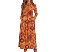 xixirimido Maxi abito da donna a maniche lunghe, scollo rotondo | Vestito traspirante a linea taglie forti con due tasche laterali abito elastico in vita per l'uso quotidiano