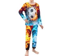 xixirimido Pigiama per ragazze e ragazzi, set camicia top pantaloni a maniche lunghe, camicia da notte età 3 - 16 anni, Acqua Fuoco Calcio, 15-16 Years