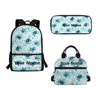 xixirimido Zaino personalizzato per ragazzi Baseball Stampa Lunch Bag Box Set Nome personalizzato Borsa da scuola per scuola materna Elementare Ritorno a scuola, Stelle Tartarughe Marine Blu, Taglia
