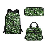 xixirimido Zaino personalizzato per ragazzi Set personalizzato di 3 Zaini Cartella con Lunch Box Astuccio per Matita per Bambini, Calcio Verde Camouflage, Taglia unica, Zaino casual