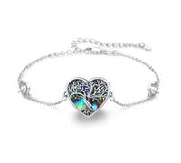 XIXLES Bracciale con albero della vita, in argento Sterling 925, ciondolo a forma di cuore con pietra di abalone, gioiello albero della vita da donna, regalo di Natale per donne, regalo personalizzato