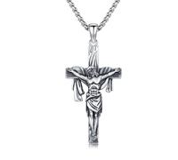 XIXLES Collana a croce con Gesù in argento Sterling 925, con ciondolo a forma di croce e uomo