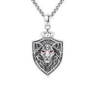 XIXLES Collana con lupo/leone, in argento 925, con ciondolo a forma di lupo vichingo, per uomini e donne, Groß, Argento sterling, Nessuna pietra preziosa