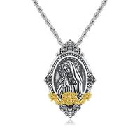 XIXLES Collana con Vergine Maria per uomo e donna, in argento Sterling | Argento Sterling 925, gioiello cattolico con angelo custode, regalo spirituale per donne e uomini, per battesimo, comunione