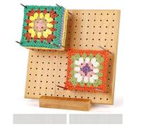 XIZAO Tavola per uncinetto in bambù quadrata, 20x20 cm, con 20 mollette in acciaio inossidabile, per progetti all'uncinetto, Bronw