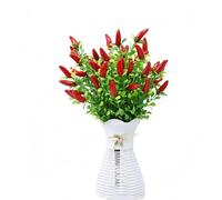 XIZHI 5 steli di peperoncino rosso artificiale con foglie di plastica, bouquet di peperoncini finti per casa, feste, ufficio, vacanze, decorazione da tavolo