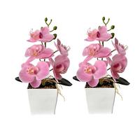 XIZHI Confezione da 2 orchidee artificiali con vaso, 25,4 cm, bonsai, fiori di seta, orchidea farfalla, con vaso, per matrimoni, ufficio, casa, centrotavola interni (rosa)