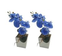 XIZHI Confezione da 2 orchidee artificiali con vaso, 25,4 cm, bonsai, fiori di seta, orchidea farfalla, con vaso, per matrimoni, ufficio, casa, centrotavola interni (blu)
