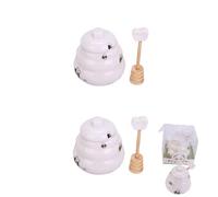 XIZHI Mini barattolo di miele in ceramica con mestolo e coperchio in stile alveare per la casa, cucina, miele e sciroppo, 2 pezzi, colore: bianco