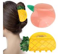 Xizhiwan 2 pezzi di per capelli a forma di frutta (ananas + pesca) adatti per donne e ragazze, clip per capelli di styling forte, clip per capelli e decorazione fissa coda di cavallo, accessori p