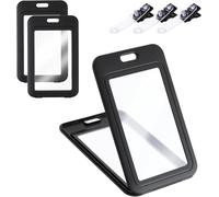 Xizhiwan Confezione da 3 porta badge con clip in plastica, clip verticali trasparenti su entrambi i lati, porta badge nero rigido, custodia protettiva per carte, scatola di plastica, adatto per