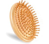 Xizhiwan Pettine da massaggio in bambù, massaggiatore per cuoio capelluto in legno, pettine portatile rotondo in bambù, spazzola per capelli antistatica a cuscino d'aria, mini spazzola per capelli
