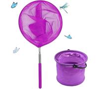 Xizhiwan Rete da pesca per bambini viola con secchio pieghevole, rete da pesca espandibile e farfalla, rete espandibile per piccoli granchi, utilizzata per catturare insetti, pesci, spiaggia, piscina
