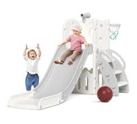 XJD Scivolo per bambini 5 in 1 scivolo per bambini, arrampicata con canestro, telescopio, cesto portaoggetti, strutture per arrampicata da giardino per bambini Playset Scivolo per interni e per estern