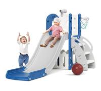 XJD Scivolo per bambini 5 in 1 Scivolo per bambini, arrampicatore con canestro, telescopio, cesto portaoggetti, struttura di arrampicata da giardino per bambini Playset Scivolo da interno e da esterno