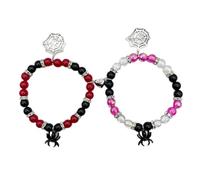 Xjdzineq 2pcs Halloween Cuore Perline per Coppia Uomini Donne Ragni Ciondolo Corrispondente Fascino Corda Elastica Gioielli Coppia Bracciali, Misura unica, come descritto