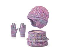 Xjdzineq Set di guanti invernali per bambini, con sciarpa, per ragazze e ragazzi, alla moda, con paraorecchie, scaldacollo, ghette, guanti caldi accessori invernali per giochi sulla neve per bambini