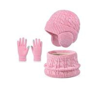 Xjdzineq Set di guanti invernali per bambini, con sciarpa, per ragazze e ragazzi, alla moda, con paraorecchie, scaldacollo, ghette, guanti caldi accessori invernali per giochi sulla neve per bambini