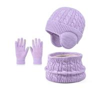 Xjdzineq Set di guanti invernali per bambini, con sciarpa, per ragazze e ragazzi, alla moda, con paraorecchie, scaldacollo, ghette, guanti caldi accessori invernali per giochi sulla neve per bambini