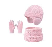 Xjdzineq Set di guanti invernali per bambini, con sciarpa, per ragazze e ragazzi, alla moda, con paraorecchie, scaldacollo, ghette, guanti caldi accessori invernali per giochi sulla neve per bambini