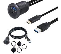 XJEDFTOZD Cavo di prolunga USB 3.1 for montaggio a pannello. Cavo di prolunga USB maschio-femmina + tipo C maschio-femmina con indicatore luminoso(Dark gray)