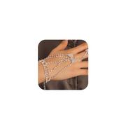 XJEIVJIC Accessori per le spose per matrimoni di rinestone Bracciale nodo scintillante con anello Hareness a mano Foglia Leghi Link con bracciale ad anello festa della caviglia per donne