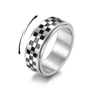 XJEIVJIC Bande a scacchiera Dichiarazione Anello di dito Anelli in acciaio bianco Black Acciaio Controllo a rotazione a rotazione Fidget Band Band Ring Anello Coppia di matrimoni per donne uomini