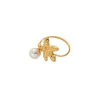 XJEIVJIC Simple Pearl Starfish Open Wrap Pugna Anello per donne Cute Ocean Style Star Dichiarazione Banda Anelli Tail Rings Regolabile Fit Trendy Summer Beach Bare Foot Daily Day Daily Holiday Party