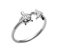 XJEIVJIC Star Cute Turtle Starfish Asymmetric Small Open for Women Girls Dainty Animals Adjustable Statement Knuckle Thin Tiny Finger Pinky for Daughter Bff Birthday