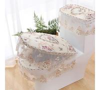 XJHDS 3 pz/Set Fiori Ricamati in Pizzo Copriwater Set Copriwater con Diamanti in Oro Velluto Coprisedile WC Cuscinetti per Cuscino per WC Impermeabile