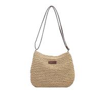XJKLBYQ Borsa a traversa di paglia da donna, borsa per spalle intrecciata in spiaggia estiva, borse a paglia a spalla singola intrecciata con cerniera per viaggi per le vacanze/beige