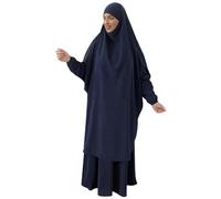 XJKLBYQ Donni di preghiera da donna, 2 pezzi abiti musulmani lungo abito con hijab, abiti islamici turchi s per donne/blu scuro