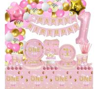 XJLANTTE 232 Pezzi Decorazioni Compleanno Miss Onederful - Piatti Oro Rosa, Tovaglioli, Tazze, Topper Torta e Tovaglia per Baby Shower 1° Compleanno Decorazioni Ragazze, Servire 20