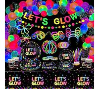 XJLANTTE 398 pezzi Forniture per feste che si illuminano al buio - Includi palloncini che si illuminano al buio, striscioni, bastoncini luminosi, stoviglie e tovaglie , 20 porzioni