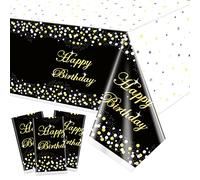 XJLANTTE Confezione da 3 tovaglie nere e dorate decorazioni per feste - tovaglia, tovaglia rettangolare con coriandoli a pois neri e dorati, tovaglie 51"x86"