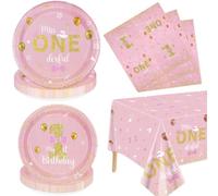 XJLANTTE Decorazioni di compleanno Miss Onederful - Piatti di compleanno in oro rosa, tovaglioli, tovaglie, decorazioni per il primo compleanno, stoviglie per baby shower