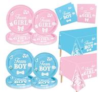 XJLANTTE Decorazioni Gender Reveal - Compresi piatti, tovaglioli, tovaglie Team Boy Team Girls per Baby Shower Lui o Lei Sesso, per 20 ospiti (Gender Reveal-20 set)