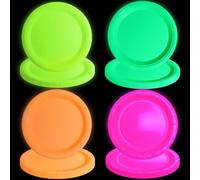 XJLANTTE Piatti Fluorescenti al Buio 40 Pezzi, 4 Colori Neon per Festa di Compleanno, Let's Glow Decorazioni e Forniture, 22,9 cm
