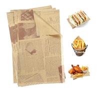 XJLyaya 100 Pezzi Carta Oleata per Alimenti, 20 * 30 Cm Carta per Fritti, Cartas da Forno Effetto Giornale, Per Panini, Patatine Fritte, Hamburger, Formaggio, Torte