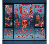 XJLyaya Decorazioni Halloween, 9 Pezzi Adesivi Halloween, Stampa Fronte Retro, con Impronte di Sangue e Artigli Ossei, Adatta per Porte in Vetro, Finestre, Pareti e Finestrini di Auto