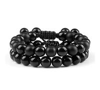 XJruixi 2pcs Men Bracelets Natural Black Onyx Multicolor Tiger Eye Stone Beads Handmade Braided Bracelet for Women Couples Yoga Jewelry