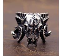 XJruixi Heavy Metal Satan Baphomet Goat Skull Ring Men Stainless Steel Motor Biker Ring Male Opening Punk Goth Ring Size 7-14