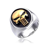 XJruixi Mens Gold/Silver Color Stainless Steel Punisher Skull Rings Cool Skull Signet Ring Male Gothic Punk Ring Christmas Party Gift